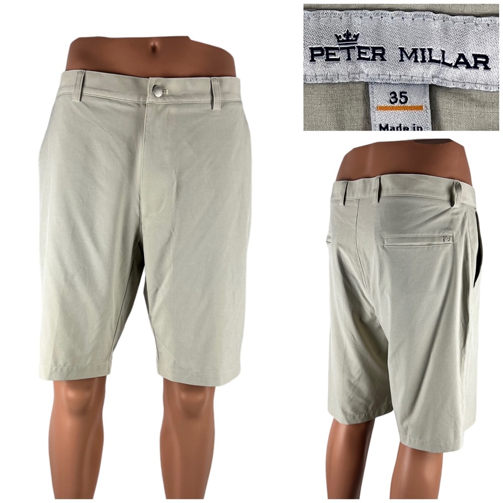 Peter Millar Men 35 Shorts Crown Sport Performance Golf 10” Beige Stretch EUC